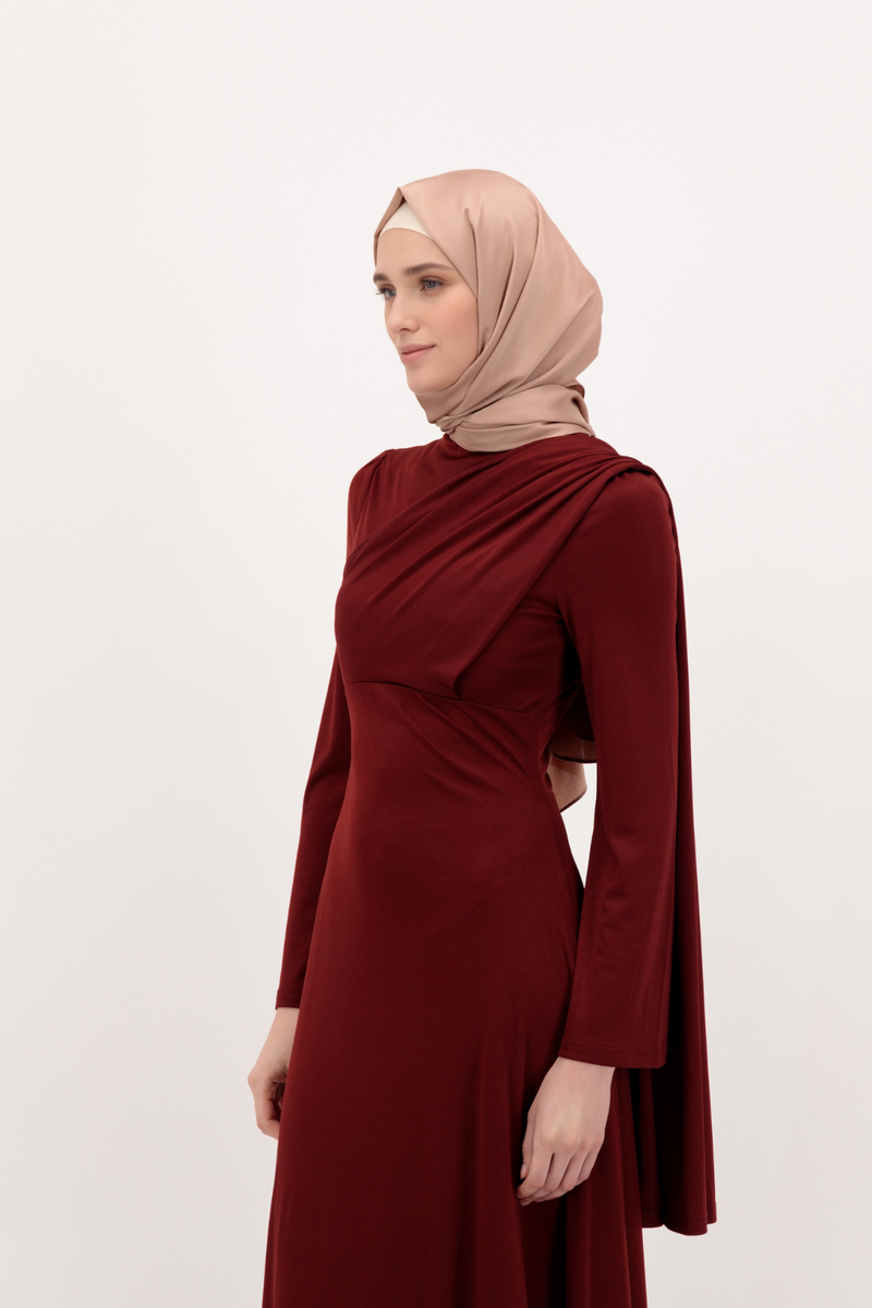 Classic Silky Maxi Evening Dress- Maroon Red