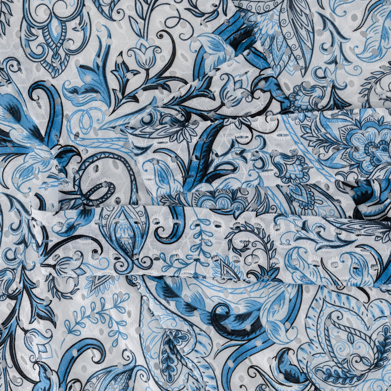 Luxury 100% Printed Cotton Modest Dress - Blue