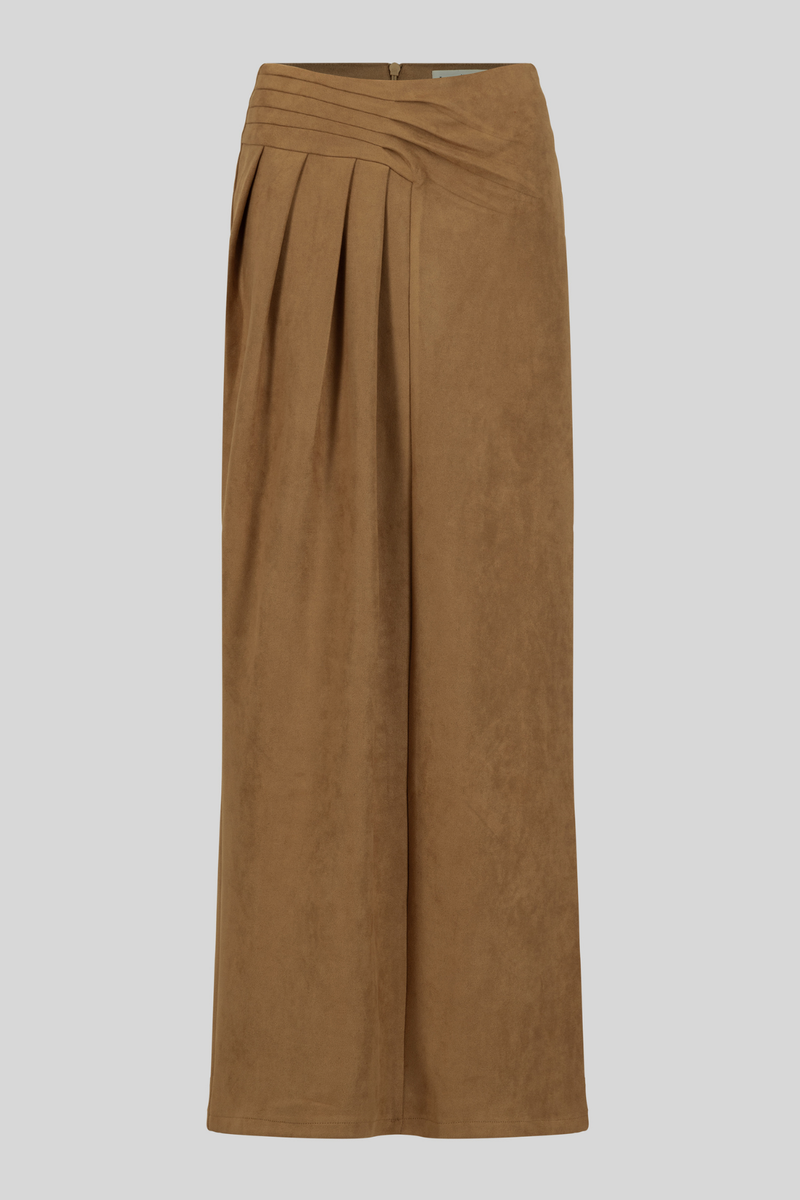 Maxi Suede Draped Skirt - Camel