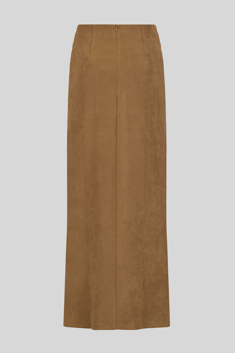 Maxi Suede Draped Skirt - Camel