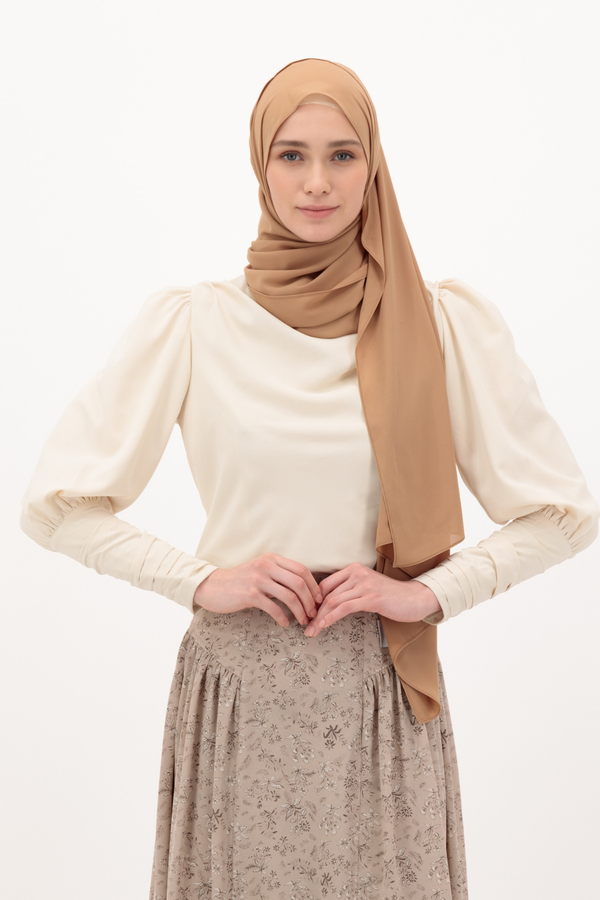 Summer Long Sleeves Crepe Top - Beige