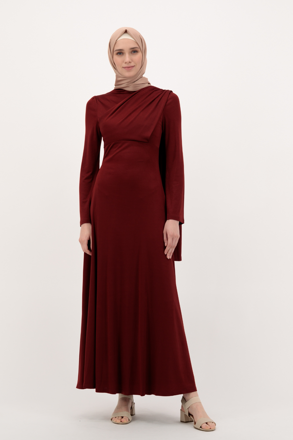 Classic Silky Maxi Evening Dress- Maroon Red