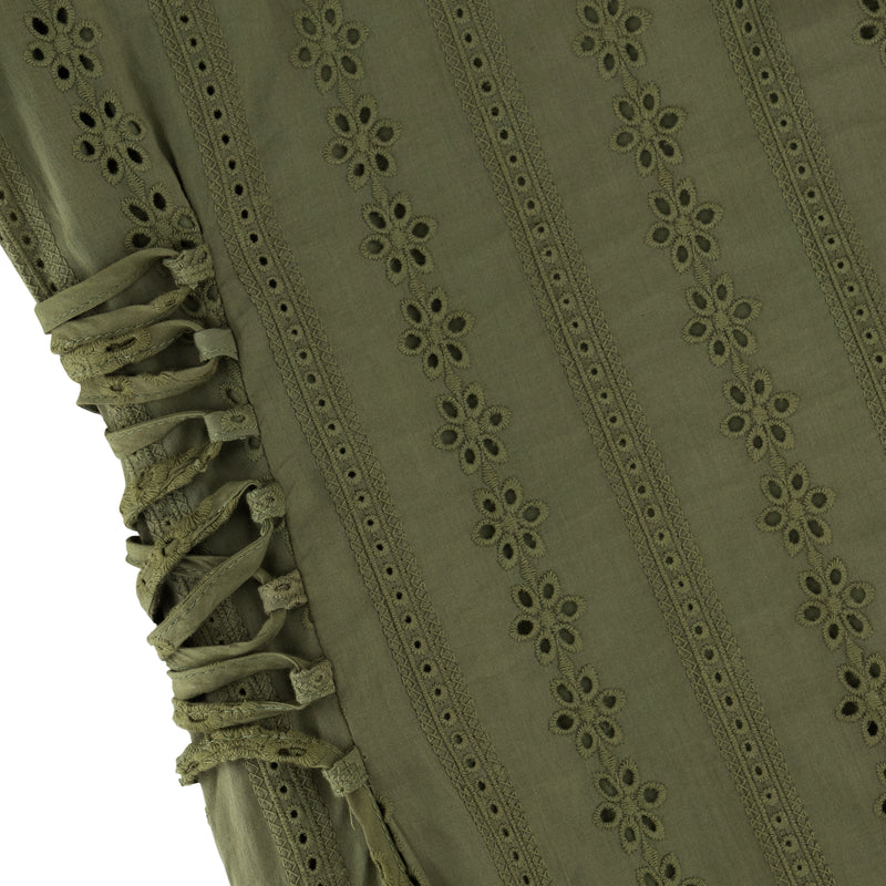 100% cotton lace embroidery dress - Olive Green