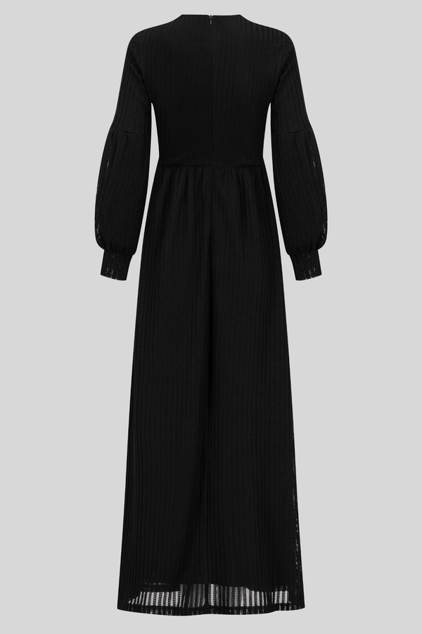 Chamomel Dresses Arctic Chic Embroidered Wool Maxi Dress - Black