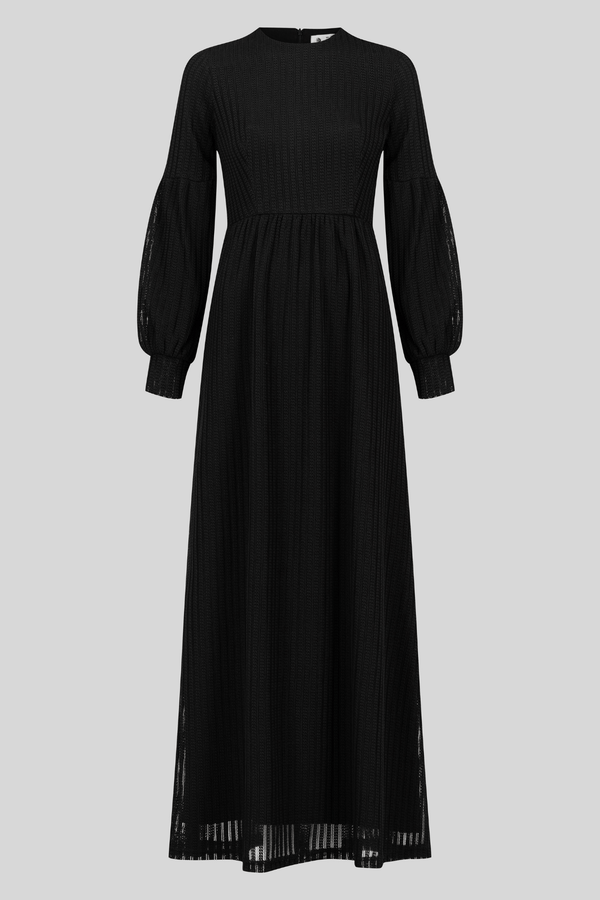 Chamomel Dresses Arctic Chic Embroidered Wool Maxi Dress - Black