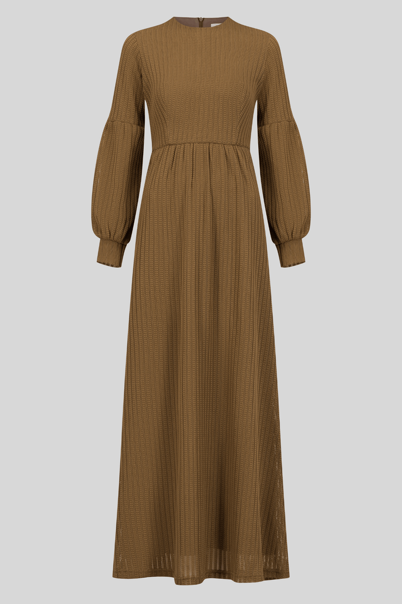 Chamomel Dresses Arctic Chic Embroidered Wool Maxi Dress - Camel