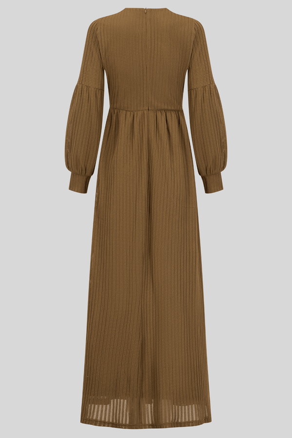 Chamomel Dresses Arctic Chic Embroidered Wool Maxi Dress - Camel