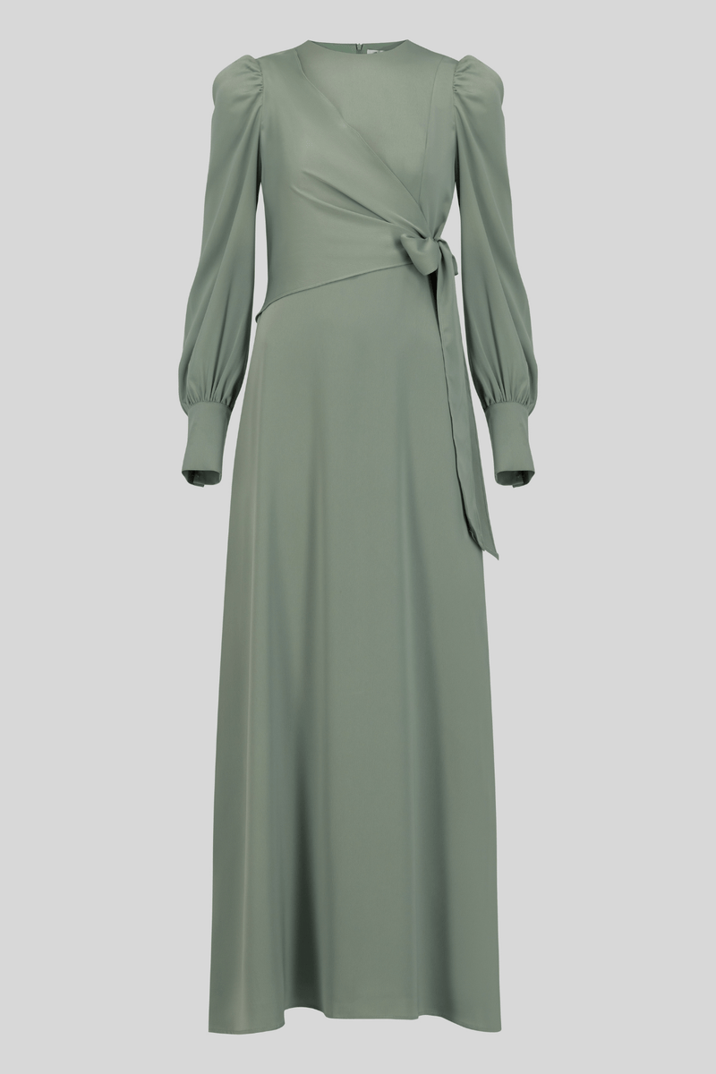 Chamomel Dresses Classic Elegant Satin Wrap Maxi Dress - Light Green