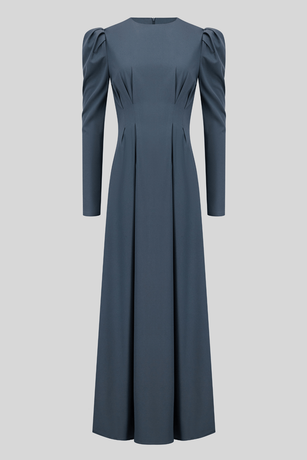 Chamomel Dresses Classic Maxi Crepe Dress Puff Sleeves - Blue