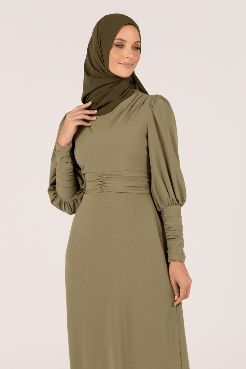 Chamomel Dresses Classic Queen Sleeves Crepe Maxi Dress - Green