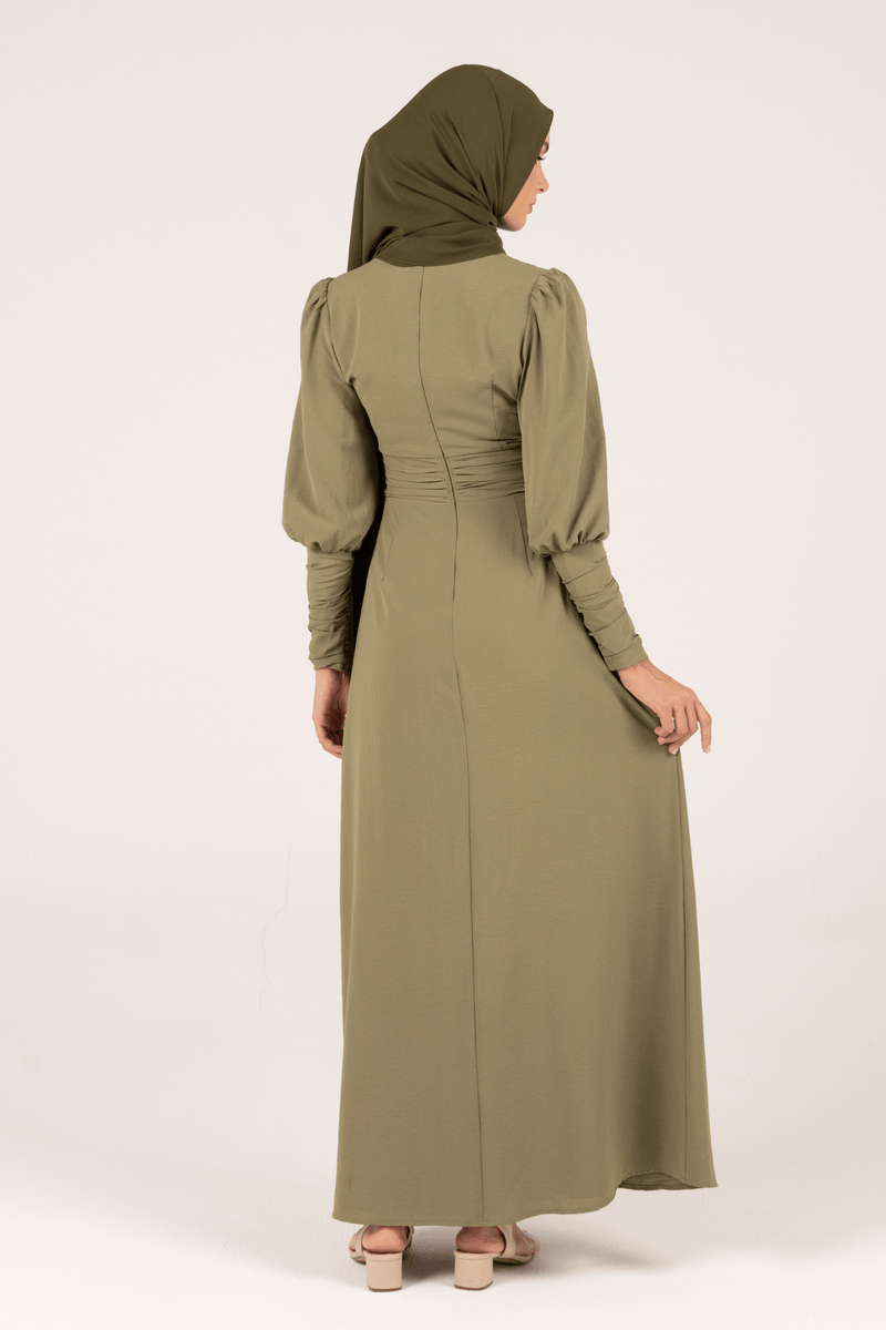 Chamomel Dresses Classic Queen Sleeves Crepe Maxi Dress - Green