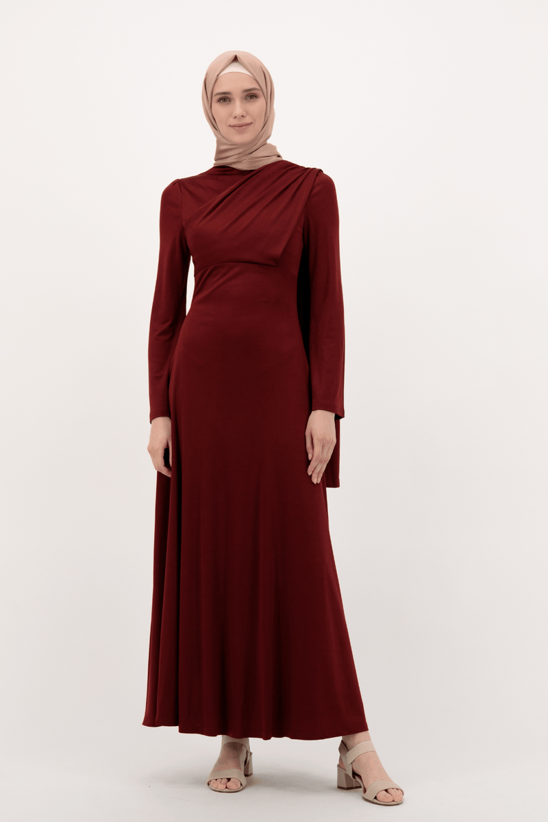 Chamomel Dresses Classic Silky Maxi Evening Dress- Maroon Red