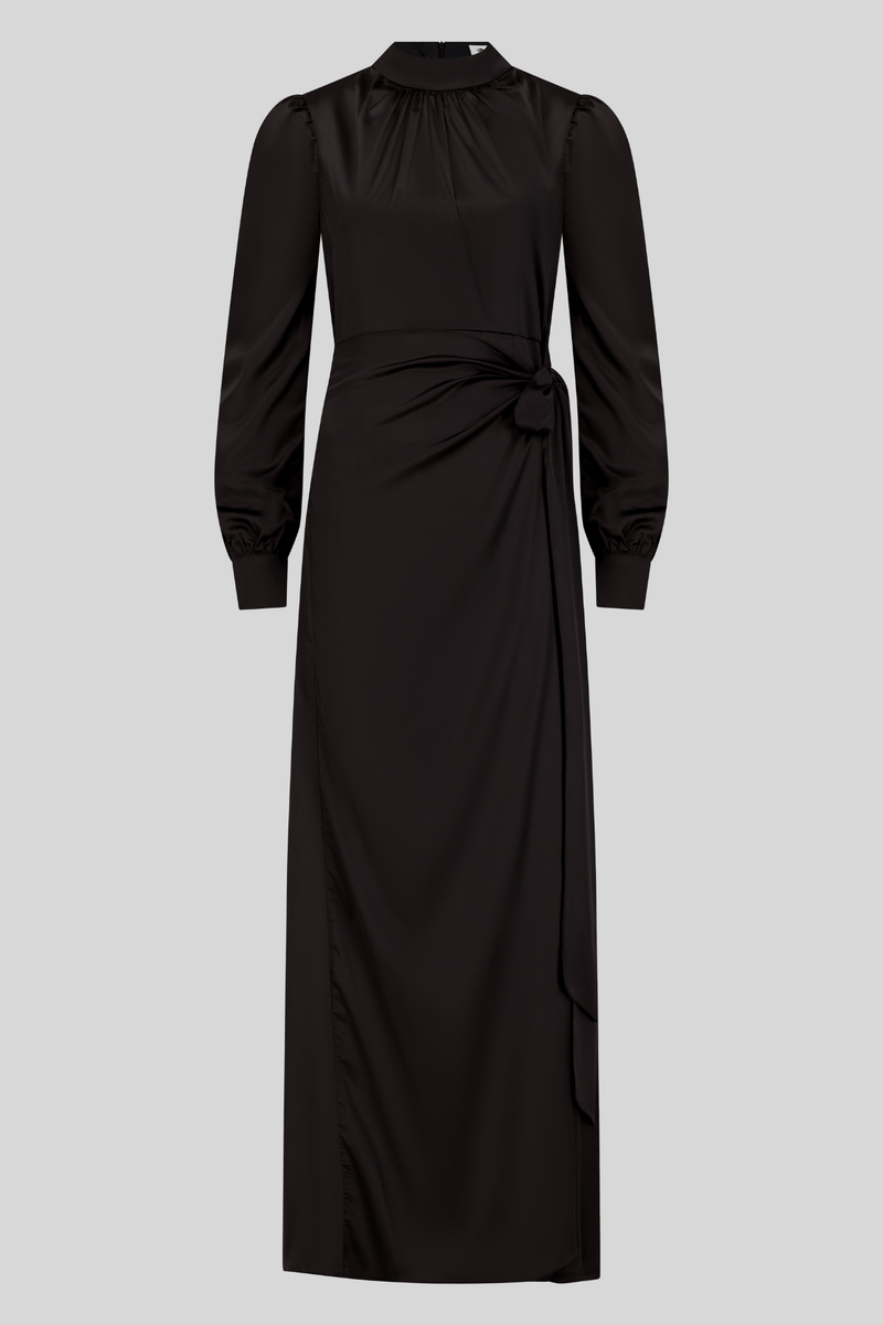 Chamomel Dresses Classic Wrap Light Satin Maxi Dress - Black