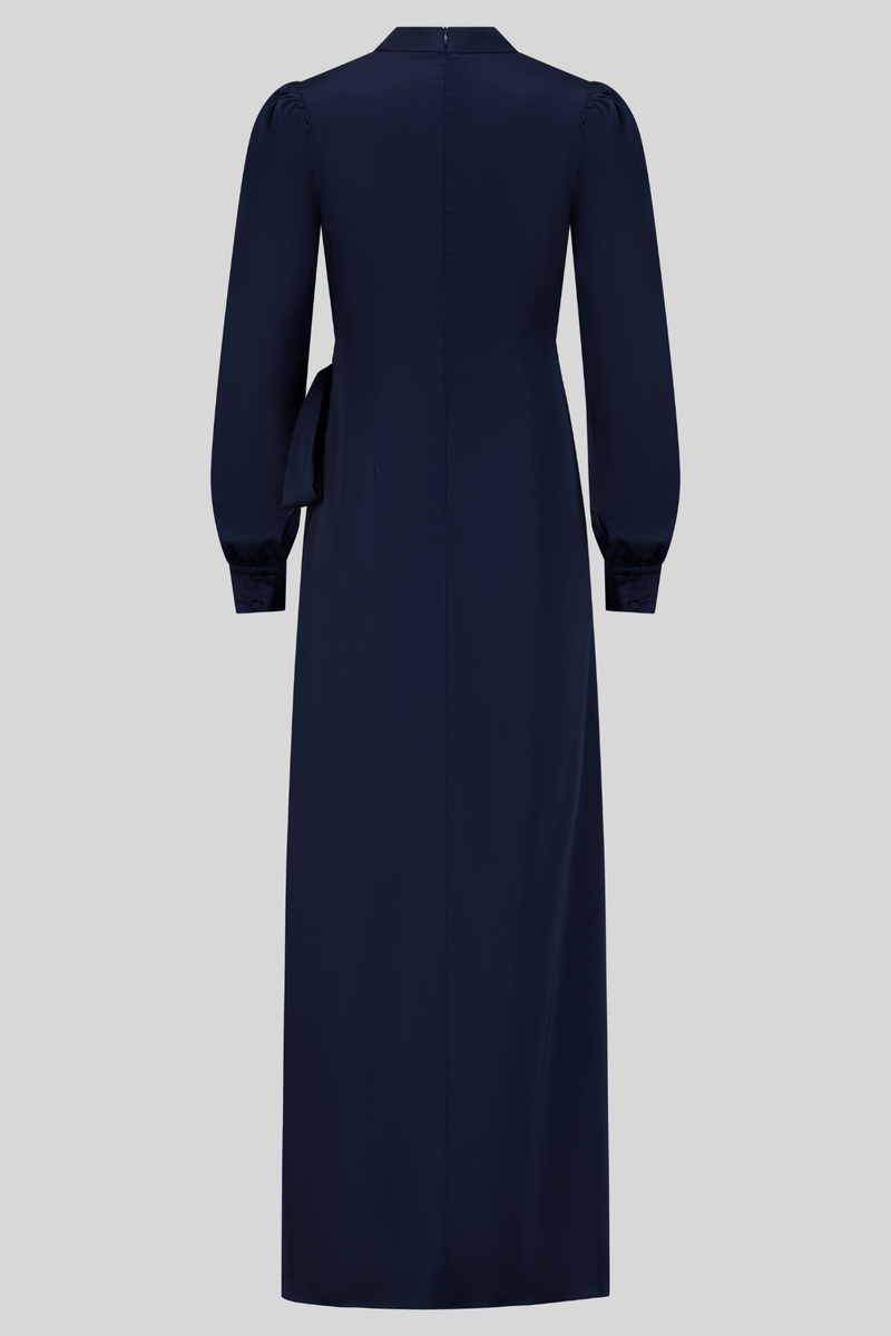 Chamomel Dresses Classic Wrap Satin Maxi Dress - Navy Blue