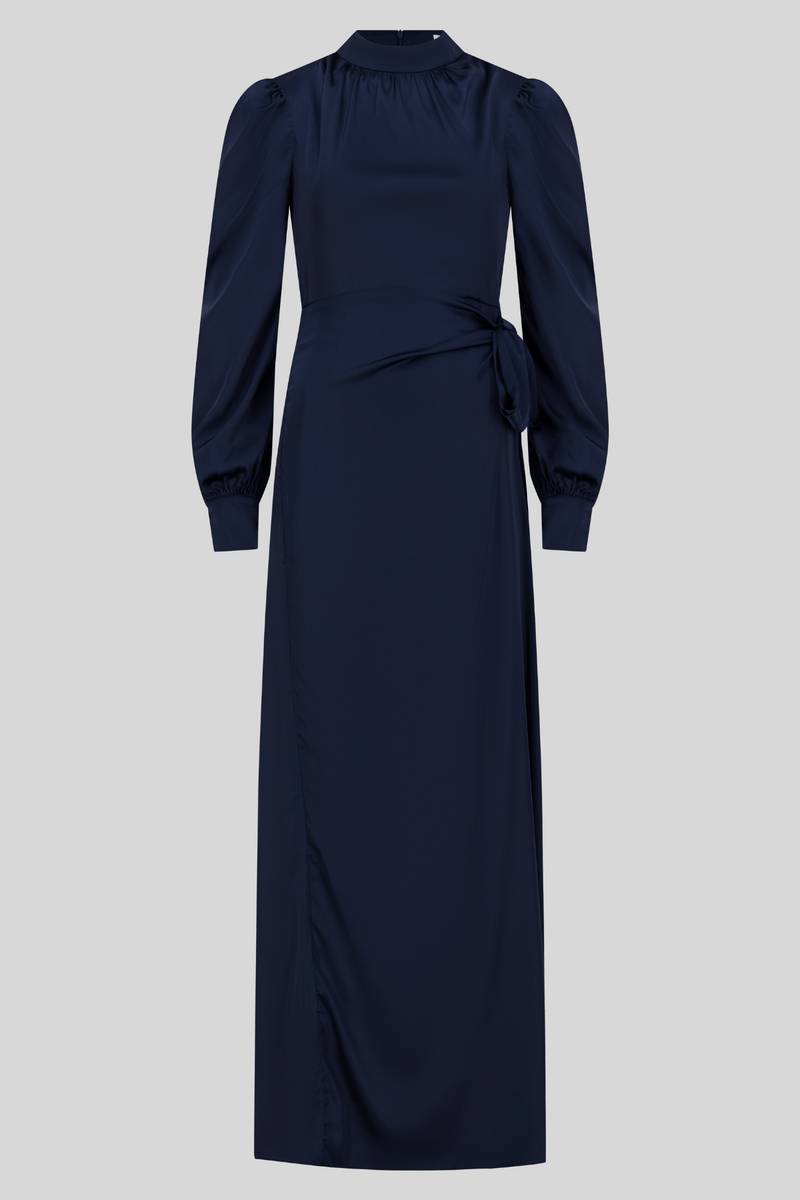 Chamomel Dresses Classic Wrap Satin Maxi Dress - Navy Blue