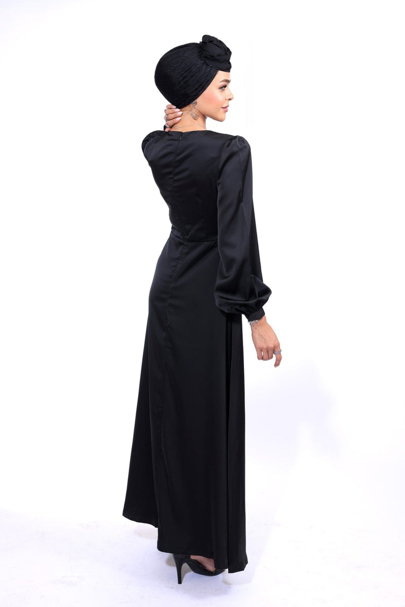 Chamomel Dresses Deluxe Satin Maxi Dress With Glitter Split - Black