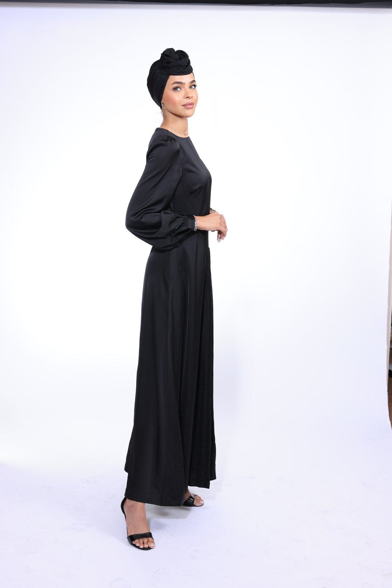 Chamomel Dresses Deluxe Satin Maxi Dress With Glitter Split - Black