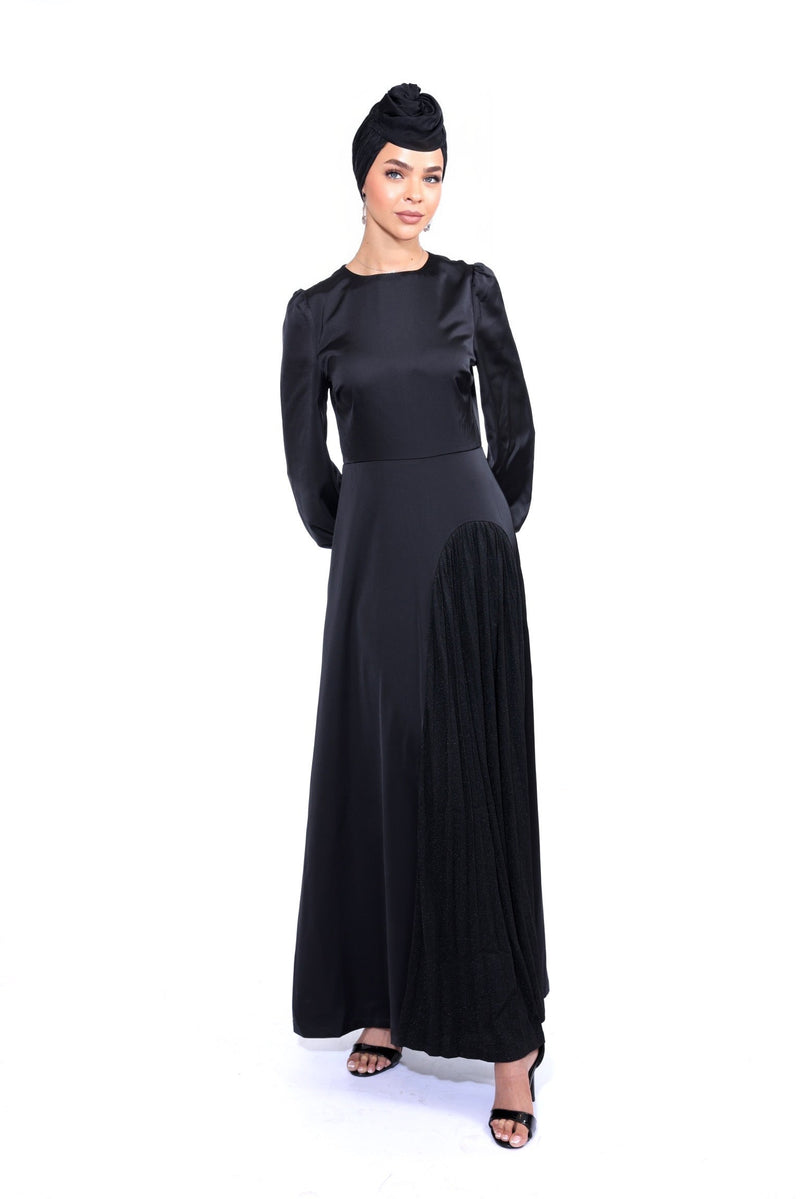 Chamomel Dresses Deluxe Satin Maxi Dress With Glitter Split - Black