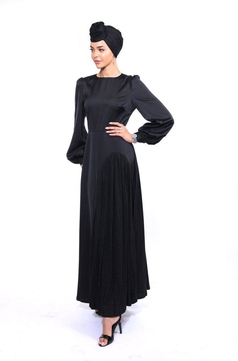 Chamomel Dresses Deluxe Satin Maxi Dress With Glitter Split - Black