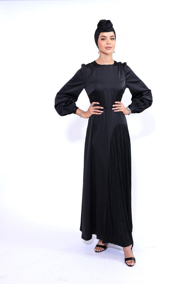 Chamomel Dresses Deluxe Satin Maxi Dress With Glitter Split - Black