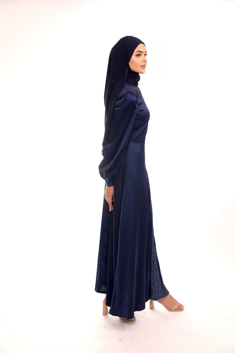 Chamomel Dresses Deluxe Satin Maxi Dress With Glitter Split - Navy Blue