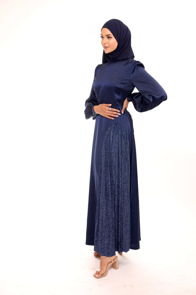 Chamomel Dresses Deluxe Satin Maxi Dress With Glitter Split - Navy Blue