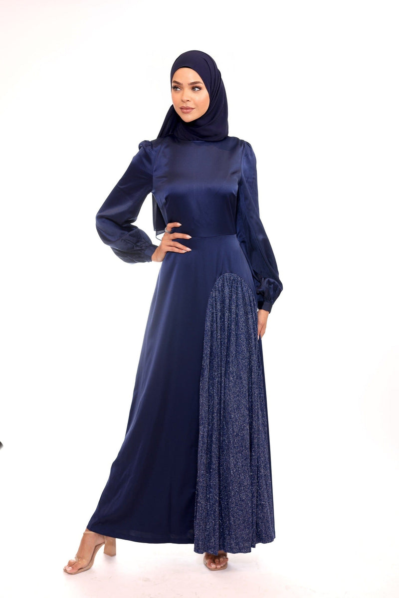 Chamomel Dresses Deluxe Satin Maxi Dress With Glitter Split - Navy Blue