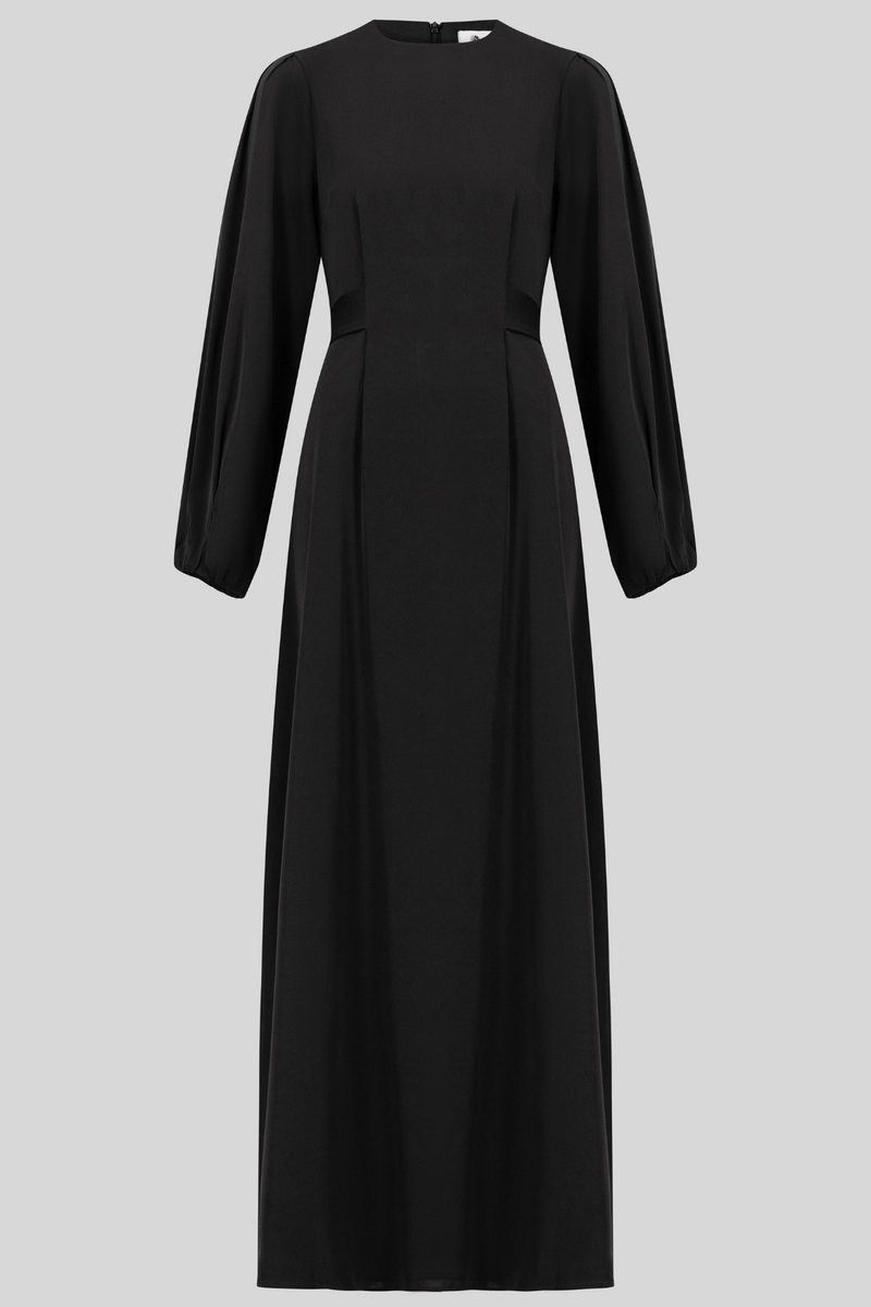 Chamomel Dresses Elegant Maxi Crepe Belted  Dress - Black