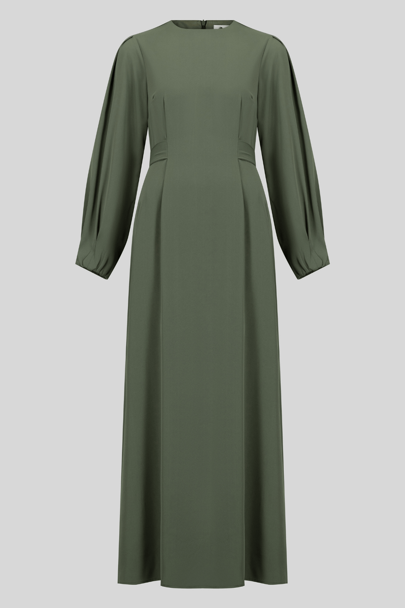 Chamomel Dresses Elegant Maxi Crepe Belted  Dress - Green