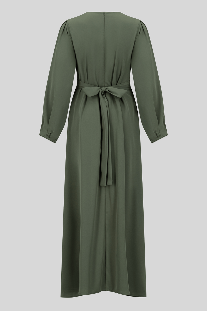 Chamomel Dresses Elegant Maxi Crepe Belted  Dress - Green