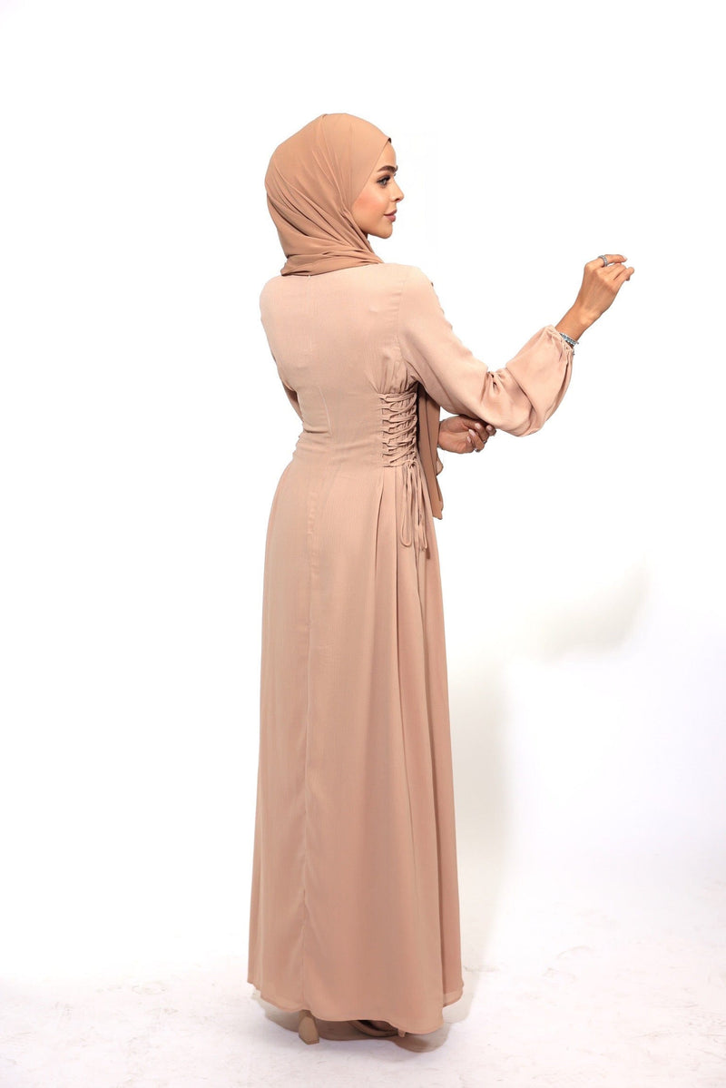 Chamomel Dresses Flattering Chiffon Vintage Dress - Caramel