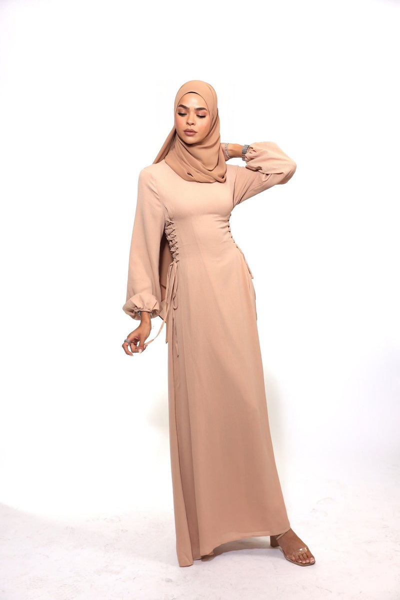 Chamomel Dresses Flattering Chiffon Vintage Dress - Caramel