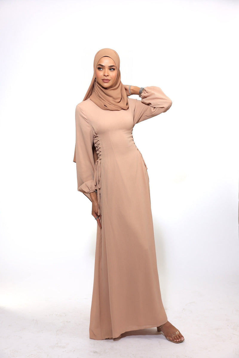 Chamomel Dresses Flattering Chiffon Vintage Dress - Caramel