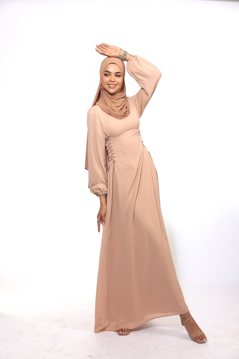 Chamomel Dresses Flattering Chiffon Vintage Dress - Caramel