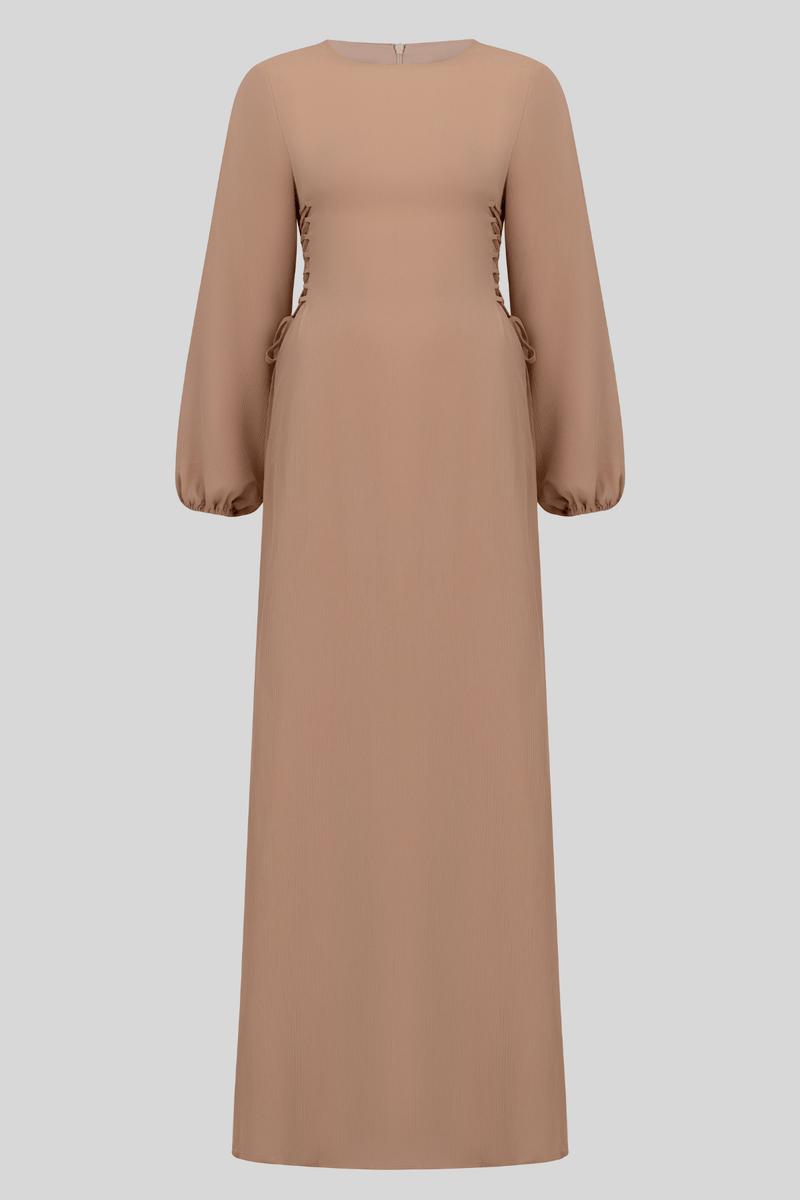 Chamomel Dresses Flattering Chiffon Vintage Dress - Caramel