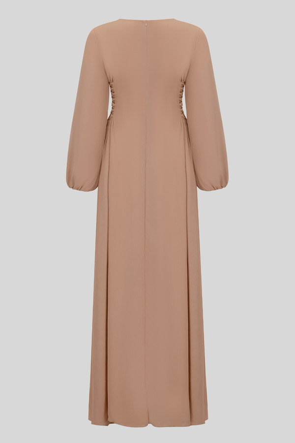 Chamomel Dresses Flattering Chiffon Vintage Dress - Caramel