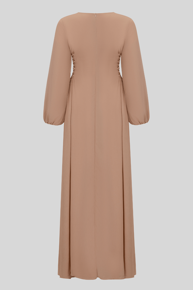 Chamomel Dresses Flattering Chiffon Vintage Dress - Caramel