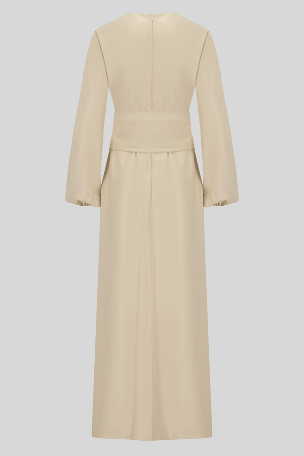 Chamomel Dresses High Quality Maxi Belted Leather Dress - Beige