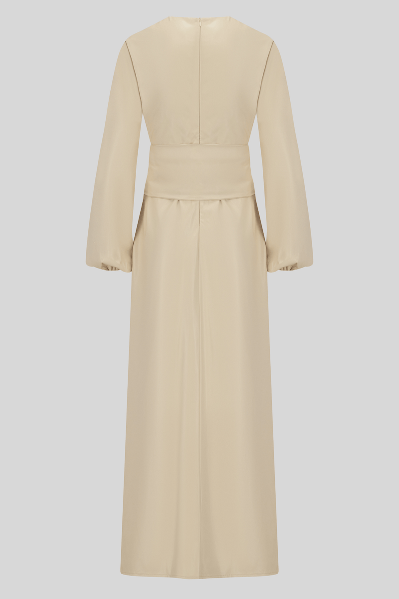 Chamomel Dresses High Quality Maxi Belted Leather Dress - Beige