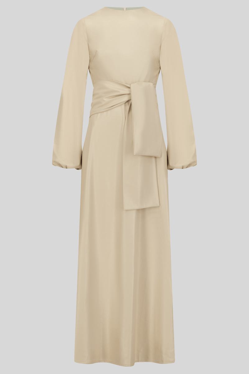 Chamomel Dresses High Quality Maxi Belted Leather Dress - Beige