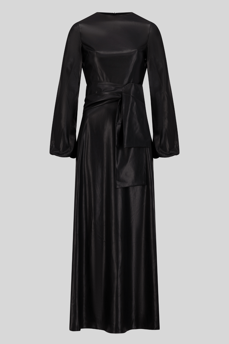 Chamomel Dresses High Quality Maxi Belted Leather Dress - Black