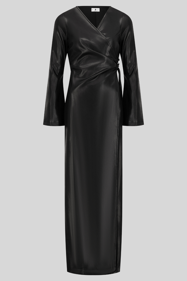 Chamomel Dresses High Quality Maxi Leather Wrap Dress - Black