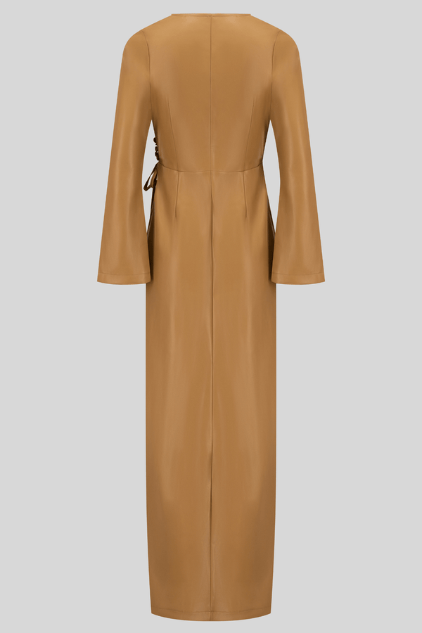 Chamomel Dresses High Quality Maxi Leather Wrap Dress - Camel