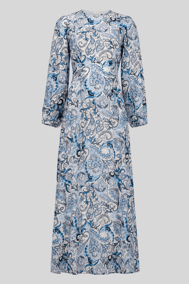 Chamomel Luxury 100% Printed Cotton Modest Dress - Blue