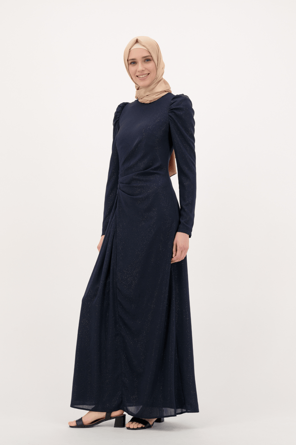 Chamomel Dresses Luxury Chiffon Maxi Evening Dress- Navy Blue