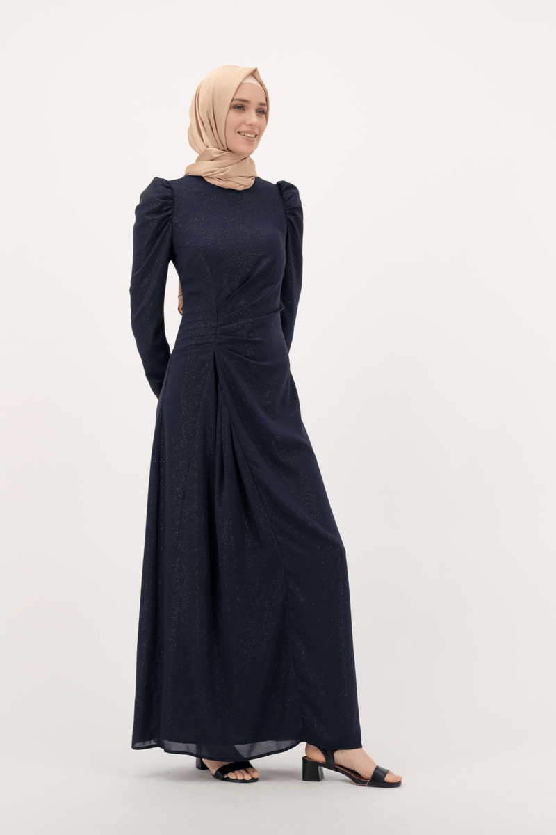 Chamomel Dresses Luxury Chiffon Maxi Evening Dress- Navy Blue