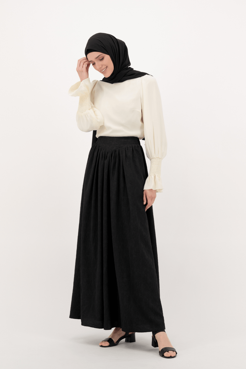 Chamomel Long Skirts Luxury Patterned Skirt - Black