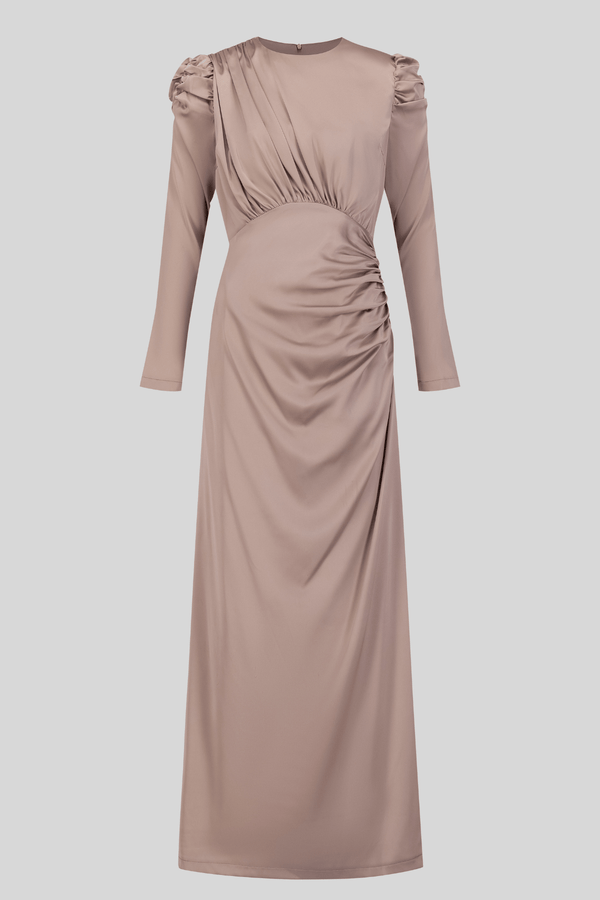 Chamomel Dresses Luxury Satin Maxi Dress With Ruching Details - Nude