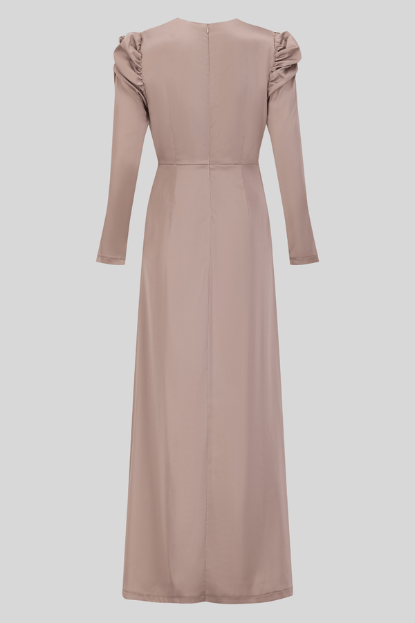 Chamomel Dresses Luxury Satin Maxi Dress With Ruching Details - Nude