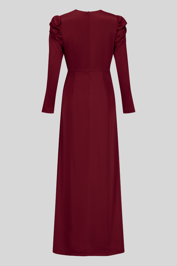 Chamomel Dresses Luxury Satin Maxi Dress With Ruching Details -wine Red